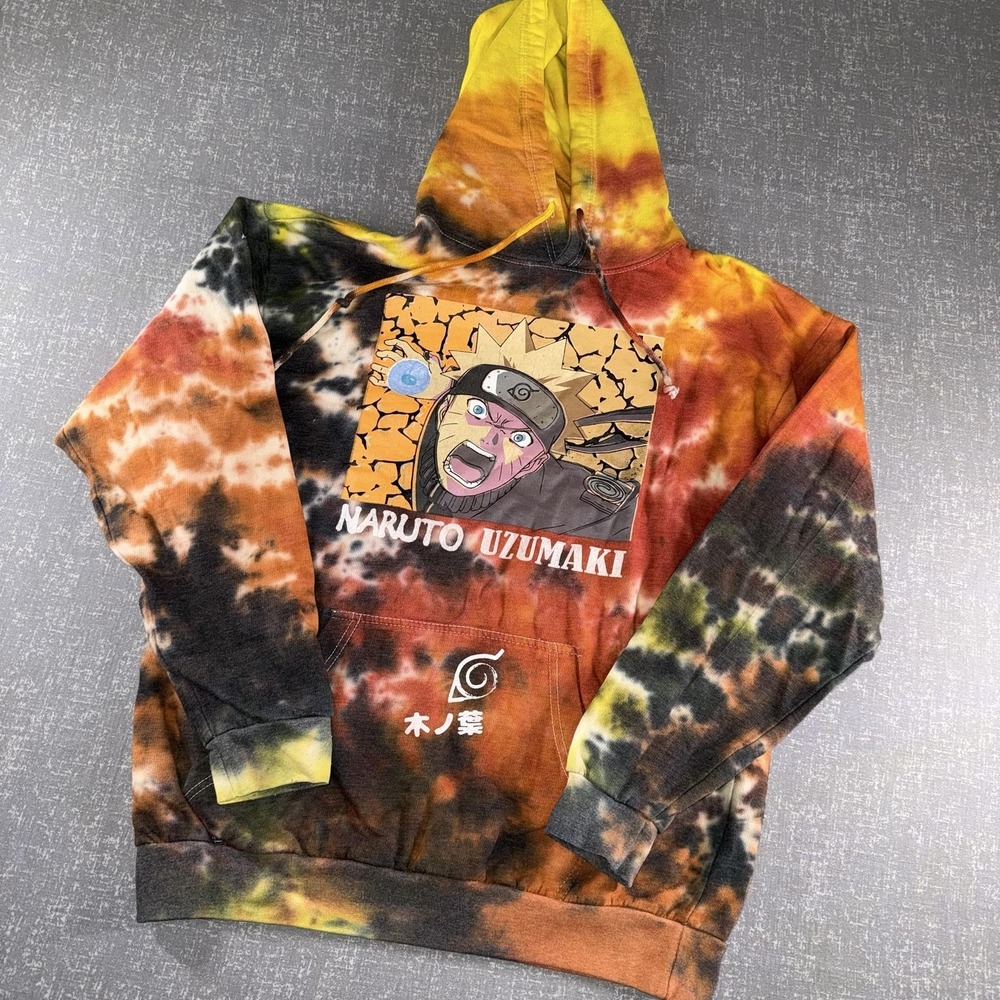 Naruto Shippuden Hoodie Mens Medium Tie Dye Naruto Uzumaki Anime Graphic
